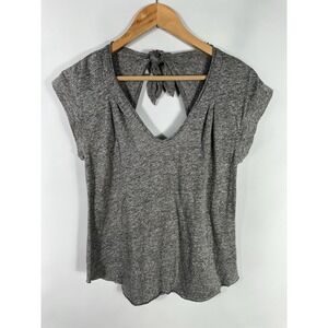 Rebecca Taylor Women's XS Heathered Gray Tie Neck Short Sleeve T-Shirt